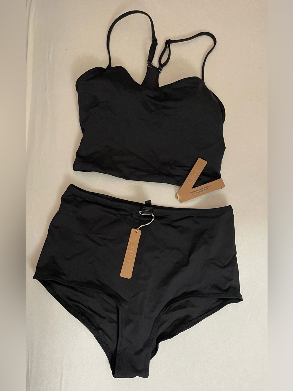 Skims 2Pc SET Black High-Waist Swim Bottom & Swim Top Onyx Black Size S